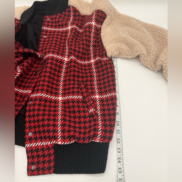 Ro & De Houndstooth Sherpa Jacket Red Tan Black Size Large Preppy Academia - Picture 5 of 8